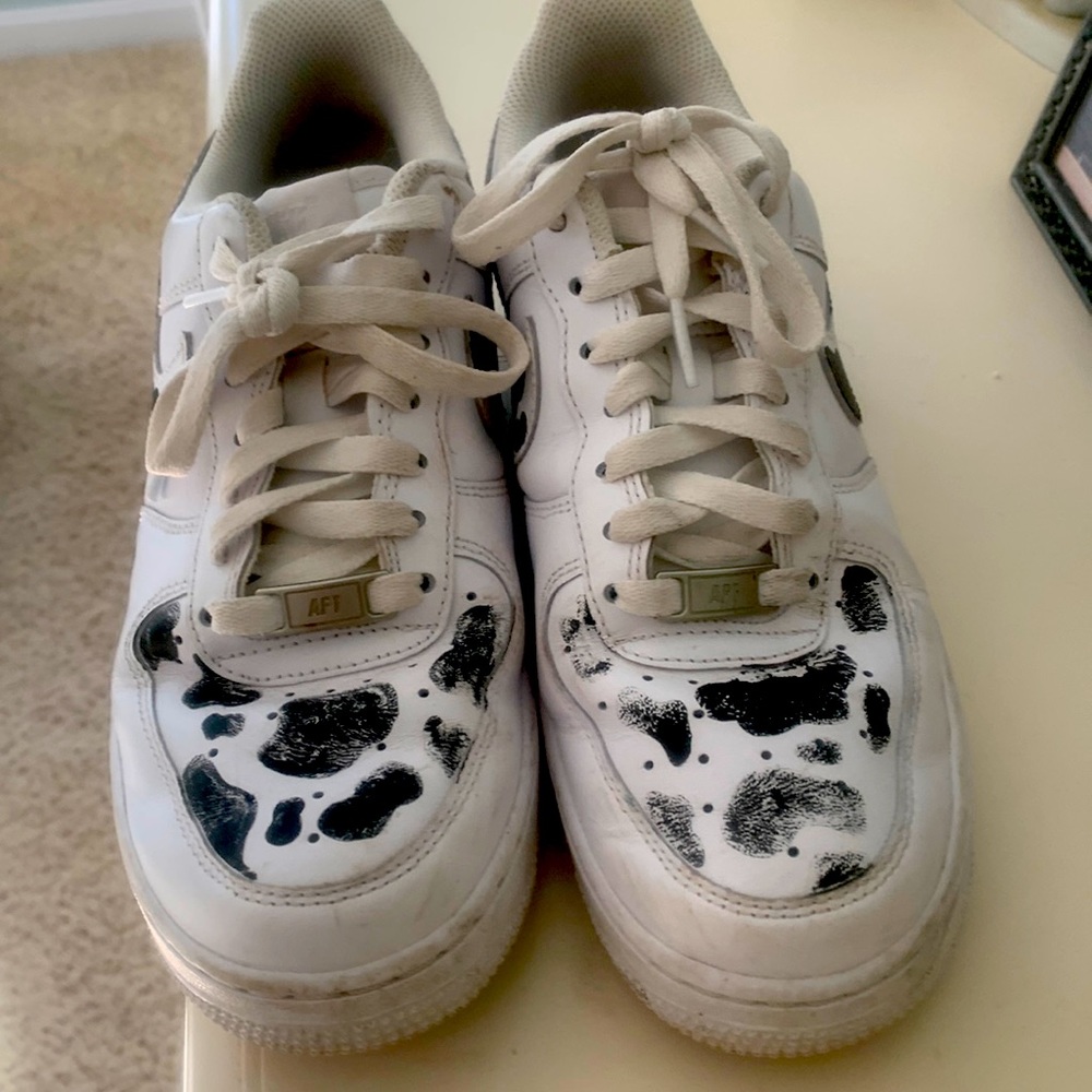 Nike Air Force 1 custom painted cow print girls sneakers.  Size 7.5.